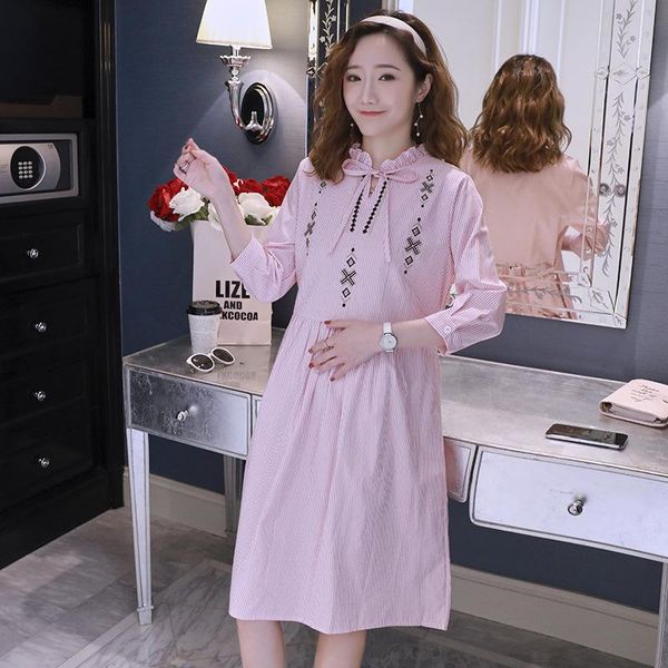 maternity dresses spring fashion loose striped clothes for pregnant women embroidery pregnancy shirt dress, White
maternity dresses spring fashion loose striped clothes for pregnant women embroidery pregnancy shirt dress, White