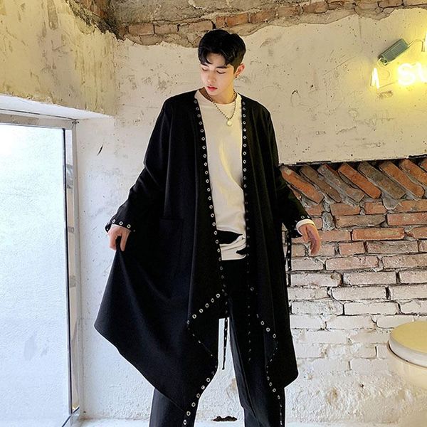 men's trench coats men loose irregular ribbon rivet long cardigan windbreaker coat male women japan streetwear punk gothic jacket outer, Tan;black
men's trench coats men loose irregular ribbon rivet long cardigan windbreaker coat male women japan streetwear punk gothic jacket outer, Tan;black