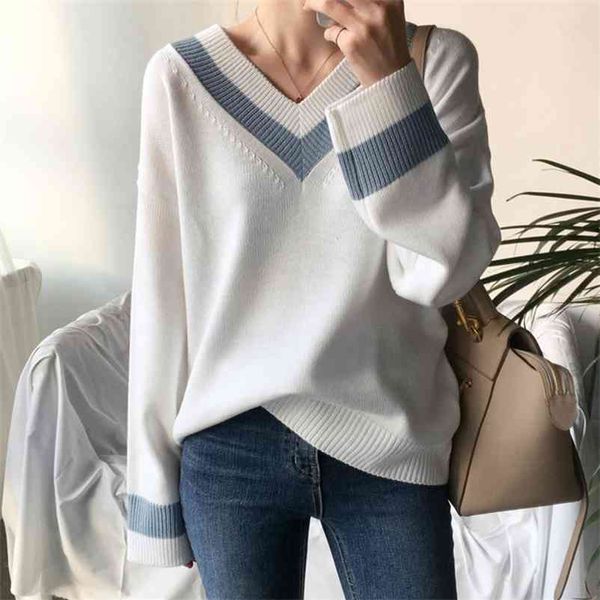 autumn women's v-neck sweaters black white pullover korean style casual office lady clothes 210513, White;black
autumn women's v-neck sweaters black white pullover korean style casual office lady clothes 210513, White;black