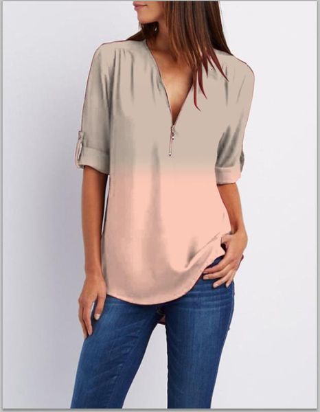 women's blouses & shirts plus size women chiffon shirt long sleeve gradient print v-neck zipper decor blouse autumn elegant casual loos, White
women's blouses & shirts plus size women chiffon shirt long sleeve gradient print v-neck zipper decor blouse autumn elegant casual loos, White
