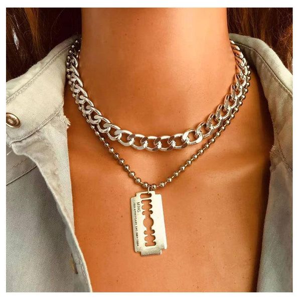 chains fashion trendsilver razor blade pendant necklace simple multilayer jewelry street show dance daily dress up accessories, Silver
chains fashion trendsilver razor blade pendant necklace simple multilayer jewelry street show dance daily dress up accessories, Silver