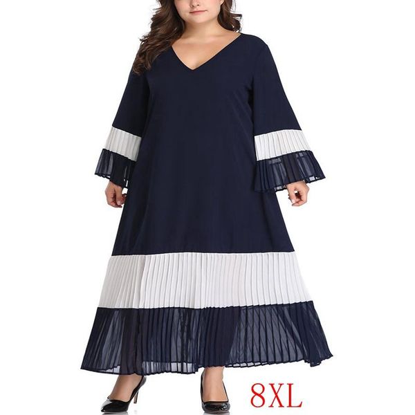 fall large size dress 4xl-8xl bust 136cm fashion women's v-neck long sleeve contrast color matching pleated stitching casual dresses, Black;gray
fall large size dress 4xl-8xl bust 136cm fashion women's v-neck long sleeve contrast color matching pleated stitching casual dresses, Black;gray