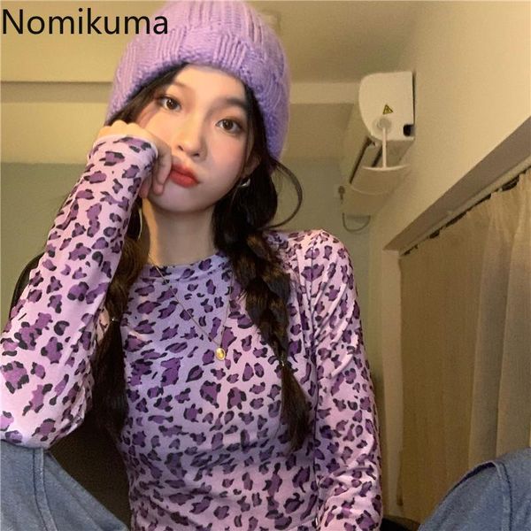 women's t-shirt nomikuma slim fit leopard t shirt women o neck long sleeve cropped female casual high street tshirts camisetas 3e2, White 
women's t-shirt nomikuma slim fit leopard t shirt women o neck long sleeve cropped female casual high street tshirts camisetas 3e2, White