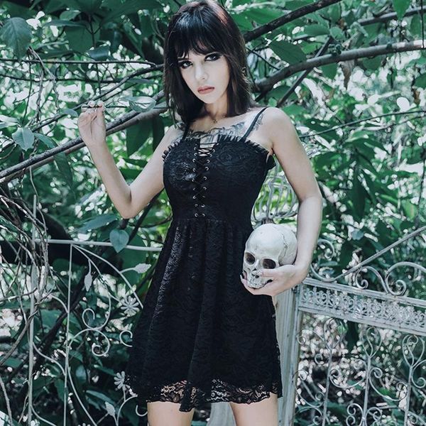 casual dresses women gothic spaghetti strap black ruffles floral lace swing mini dress crisscross bandage high waist streetwear, Black;gray
casual dresses women gothic spaghetti strap black ruffles floral lace swing mini dress crisscross bandage high waist streetwear, Black;gray