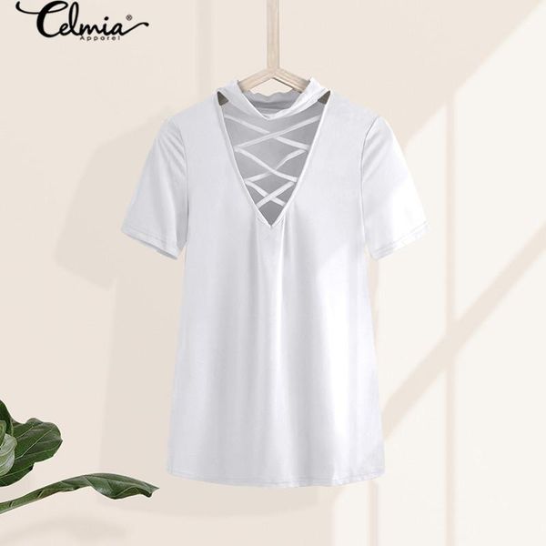 women's blouses & shirts celmia 2021 summer plus size women lace up ladies hollow out solid tunic slim short sleeve female blusa, White
women's blouses & shirts celmia 2021 summer plus size women lace up ladies hollow out solid tunic slim short sleeve female blusa, White