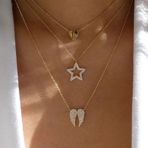 2020 fashion full rhinestone star heart angel wing pendant necklaces for women girl gold color metal 3 layed choker necklace, Silver
2020 fashion full rhinestone star heart angel wing pendant necklaces for women girl gold color metal 3 layed choker necklace, Silver