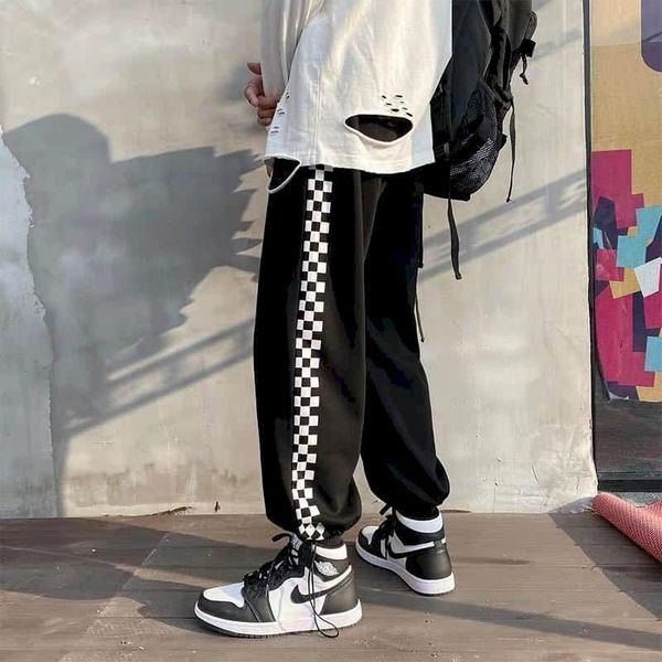 men's pants 2021 autumn loose printed casual student plaid korean trousers elastic waist, Black
men's pants 2021 autumn loose printed casual student plaid korean trousers elastic waist, Black
