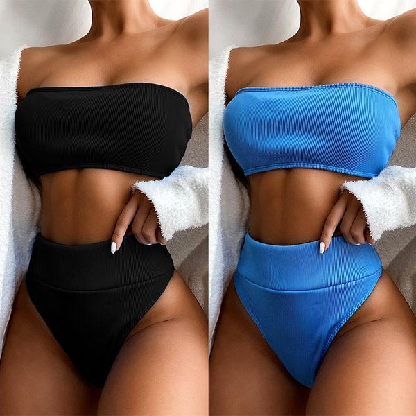 women's swimwear bikini 2021 solid color tube swimsuit mini thong set split beachwear, White;black
women's swimwear bikini 2021 solid color tube swimsuit mini thong set split beachwear, White;black