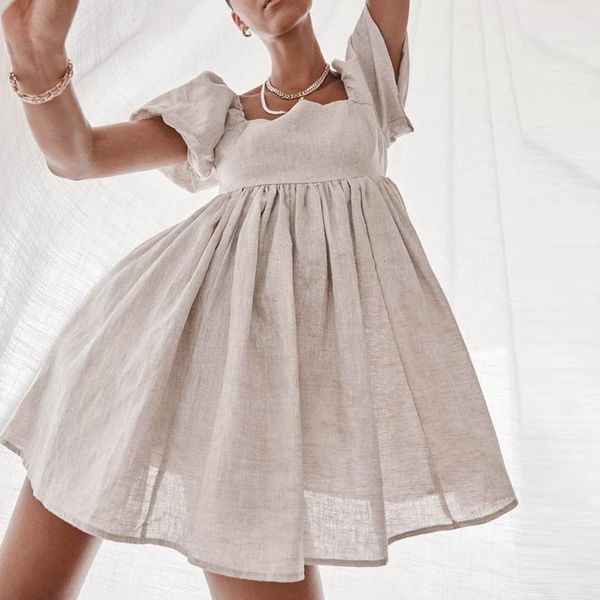 party dresses summer women mini dress square collar cotton puff sleeve lovely solid color beige elegant generous ladies casual robes, White;black
party dresses summer women mini dress square collar cotton puff sleeve lovely solid color beige elegant generous ladies casual robes, White;black