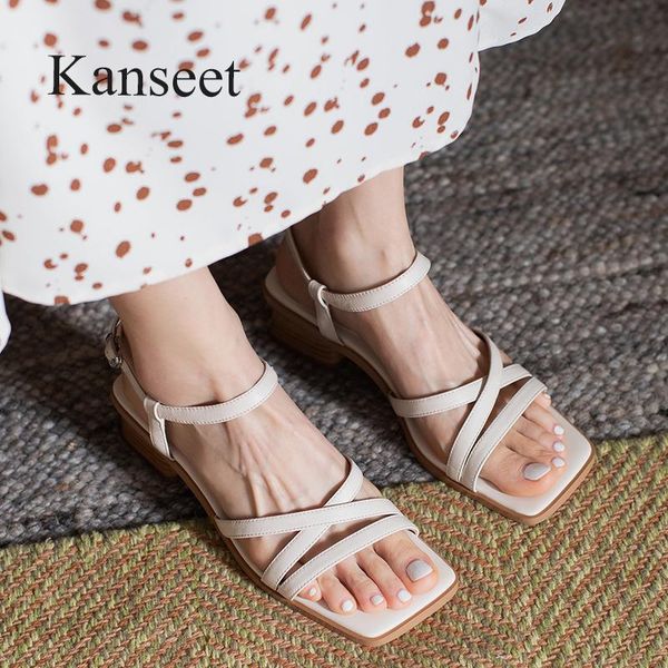 sandals kanseet 2021 summer women open-toed concise genuine leather shoes buckle strap daily square toe mid heels, Black 
sandals kanseet 2021 summer women open-toed concise genuine leather shoes buckle strap daily square toe mid heels, Black
