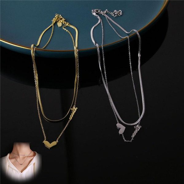 pendant necklaces titanium steel jewelry 2 layer heart love snake chain necklace women, Silver
pendant necklaces titanium steel jewelry 2 layer heart love snake chain necklace women, Silver