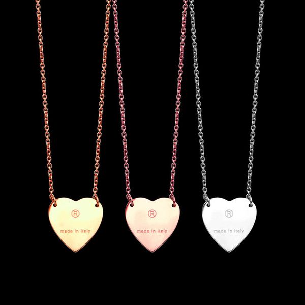 never fading stainless steel simple heart pendant necklaces 3 colors gold plated classic style printed women designer jewelry, Silver
never fading stainless steel simple heart pendant necklaces 3 colors gold plated classic style printed women designer jewelry, Silver