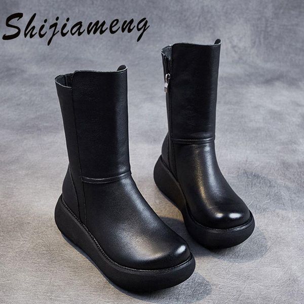 boots leather women's 2021 retro slope heel thick soled middle anti slip plush cotton shoes, Black
boots leather women's 2021 retro slope heel thick soled middle anti slip plush cotton shoes, Black