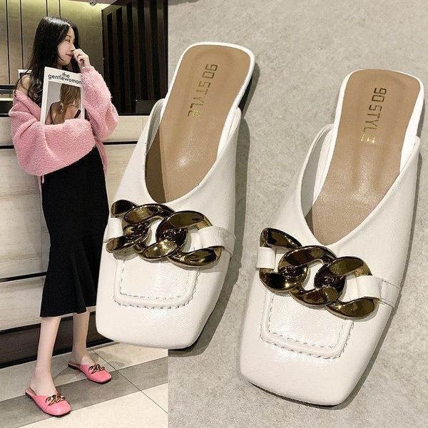 low heel mules shoes women slippers metal chain flat bottom sandals square head fashion all-match outdoor casual beach, Black
low heel mules shoes women slippers metal chain flat bottom sandals square head fashion all-match outdoor casual beach, Black
