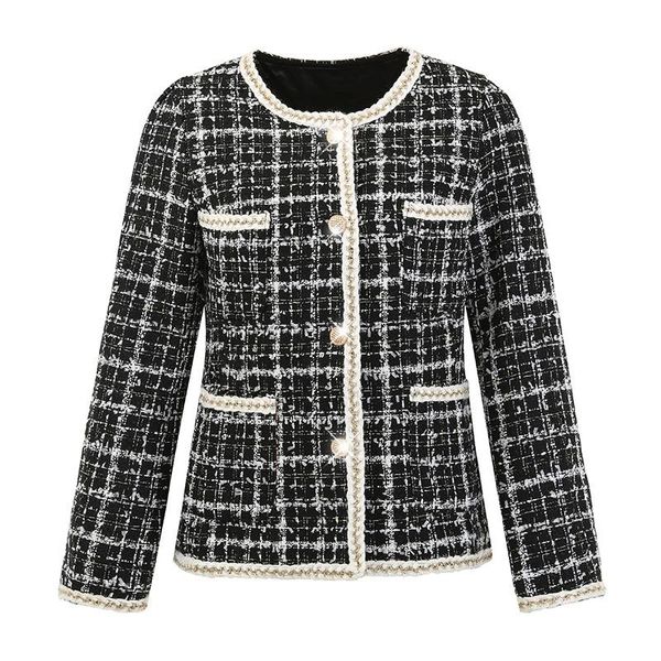 women's jackets celebrity tweed women 2021 autumn winter woven plaid coat female white edge, Black;brown
women's jackets celebrity tweed women 2021 autumn winter woven plaid coat female white edge, Black;brown
