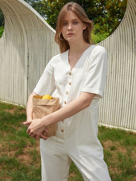 motf premium linen capris shirt jumpsuit k9io#, White
