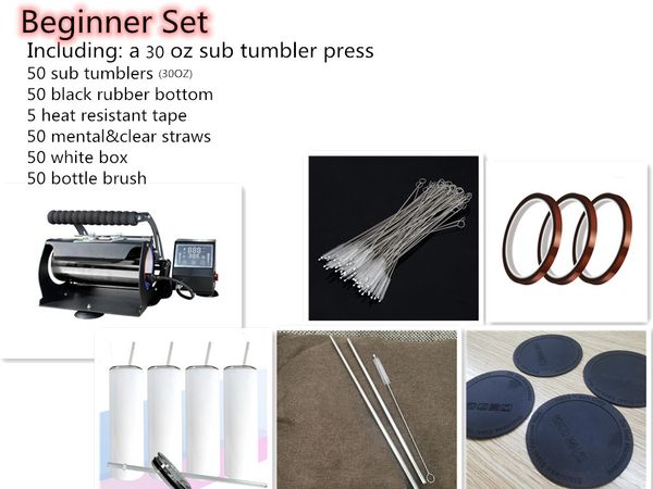 new beginner sublimation set with 30oz sub tumbler heat transfer press machine with mental&clear straws bottle brush and heat resistant tape
new beginner sublimation set with 30oz sub tumbler heat transfer press machine with mental&clear straws bottle brush and heat resistant tape