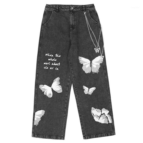 men's pants butterfly trousers chain straight harajuku oversize loose joggers men hip hop jeans streetwear four seasons, Black
men's pants butterfly trousers chain straight harajuku oversize loose joggers men hip hop jeans streetwear four seasons, Black