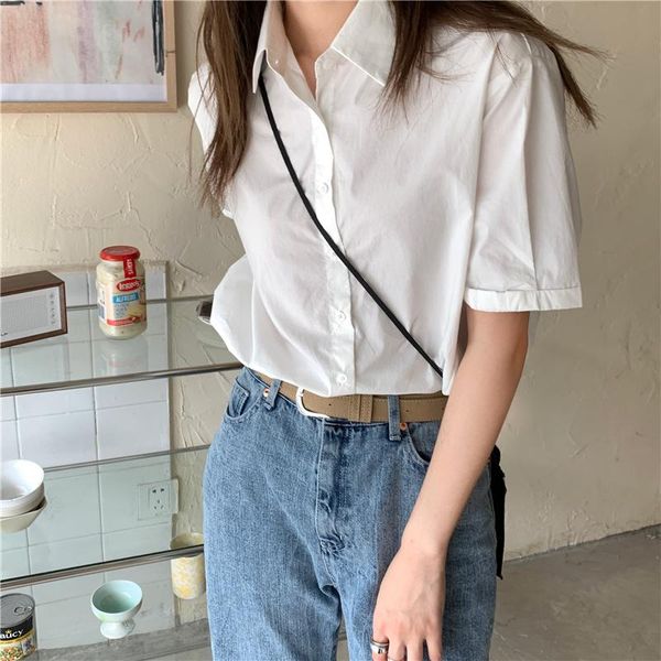 women's blouses & shirts hzirip fashion all-match casual notched summer short-sleeved solid color 2021 student gentle single-breasted t, White
women's blouses & shirts hzirip fashion all-match casual notched summer short-sleeved solid color 2021 student gentle single-breasted t, White