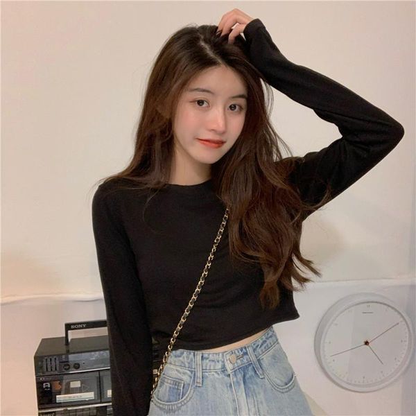 women's t-shirt ytx1076 women girl short slim solid color long-sleeved, White
women's t-shirt ytx1076 women girl short slim solid color long-sleeved, White