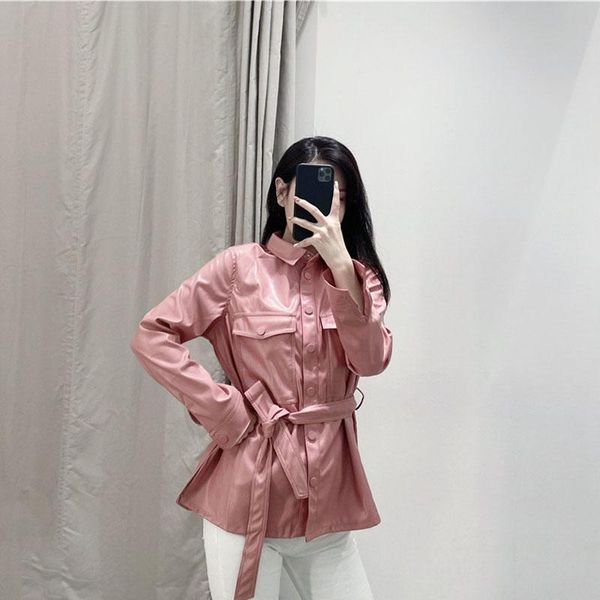 women's leather & faux autumn women fashion pu jacket with belt long sleeve streetwear biker jackets loose casual pockets outerwear coa, Black
women's leather & faux autumn women fashion pu jacket with belt long sleeve streetwear biker jackets loose casual pockets outerwear coa, Black