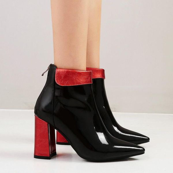 dress shoes short boots women's autumn and winter patent leather thick heels high knight, Black
dress shoes short boots women's autumn and winter patent leather thick heels high knight, Black