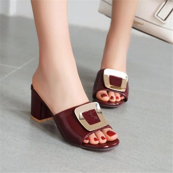 slippers pxelena 5 colors fashion slides lady metal decor patent leather square high heels summer women shoes party date daily, Black
slippers pxelena 5 colors fashion slides lady metal decor patent leather square high heels summer women shoes party date daily, Black