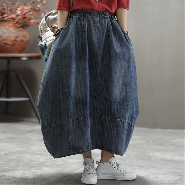 spring autumn womens skirts denim skirt elastic waist loose striped midi women vintage retro casual clothes, Black
spring autumn womens skirts denim skirt elastic waist loose striped midi women vintage retro casual clothes, Black