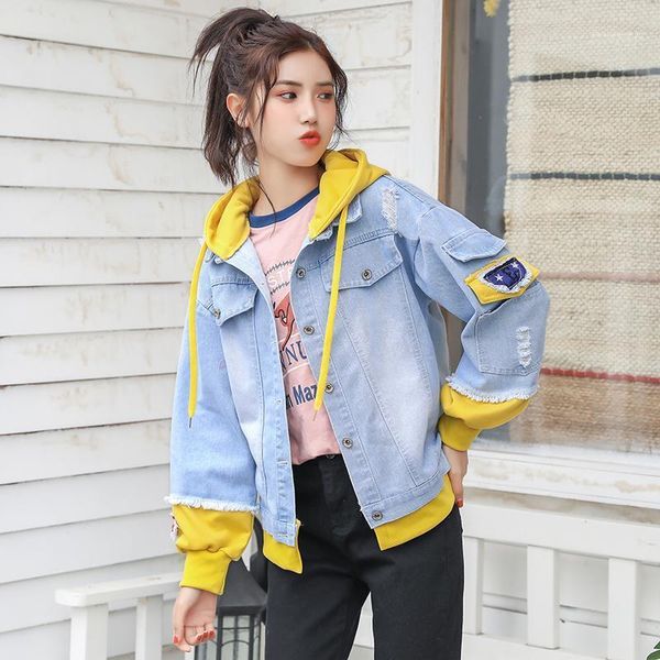 women's jackets 2021 autumn winter hooded denim jacket for women casual jeans holes vintage harajuku coat female loose streetwear coats, Black;brown
women's jackets 2021 autumn winter hooded denim jacket for women casual jeans holes vintage harajuku coat female loose streetwear coats, Black;brown