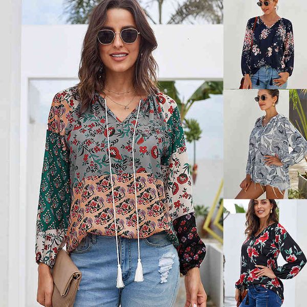 women's blouses & shirts chiffon casual long sleeve lace-up print plus size blusas femininas na93, White
women's blouses & shirts chiffon casual long sleeve lace-up print plus size blusas femininas na93, White