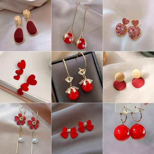 red s925 silver needle fashion temperament bride celebrates korean versatile national style earrings girl, Black
red s925 silver needle fashion temperament bride celebrates korean versatile national style earrings girl, Black