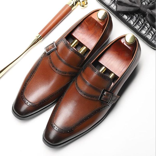dress shoes men's formal leather british pointed monk business wedding meeting layer cowhide quality, Black
dress shoes men's formal leather british pointed monk business wedding meeting layer cowhide quality, Black