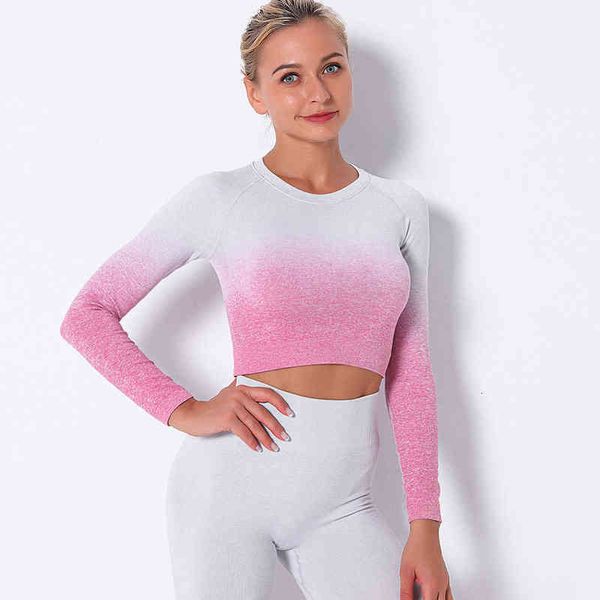 women's t-shirt 2021 shark hanging dye seamls knitted long sleeve sportswear running fitns suit, White
women's t-shirt 2021 shark hanging dye seamls knitted long sleeve sportswear running fitns suit, White