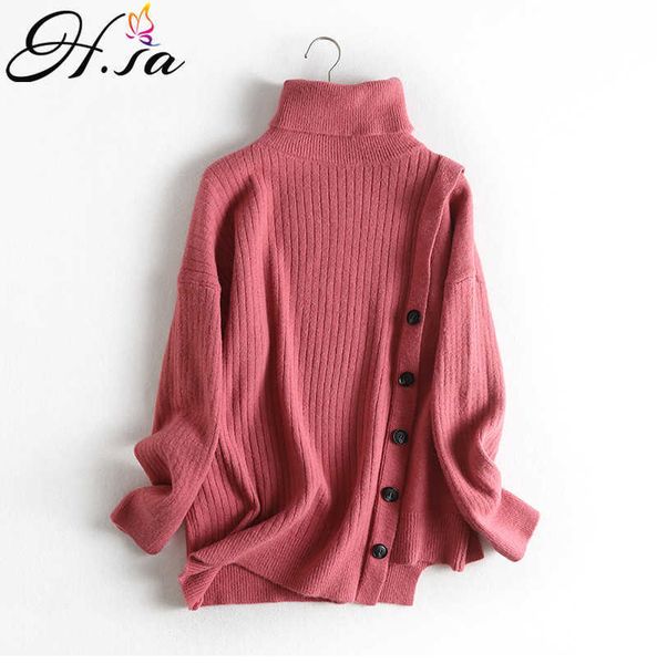 h.sa sweater women turtleneck loose jumpers knitted pullover winter cashmere sweater for women warm sweaters an pullovers button 210716, White;black
h.sa sweater women turtleneck loose jumpers knitted pullover winter cashmere sweater for women warm sweaters an pullovers button 210716, White;black