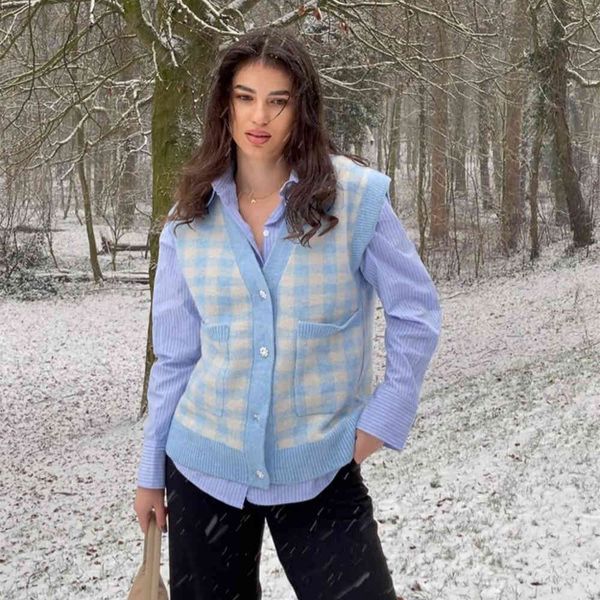 sweaters 2021 women checked knit cardigan vest sleeveless rhinestone buttons casual fashion woman knitted sweater, White;black
sweaters 2021 women checked knit cardigan vest sleeveless rhinestone buttons casual fashion woman knitted sweater, White;black