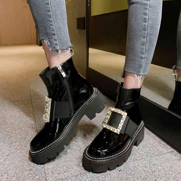 boots square crystal buckle decoration keep warm women ankle leather boots thick heels high motorcycle women's winter shoes lb8f, Black
boots square crystal buckle decoration keep warm women ankle leather boots thick heels high motorcycle women's winter shoes lb8f, Black