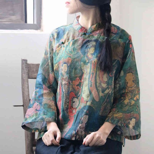 johnature women vintage ramie stand shirts print mural spring seven sleeve button blouses female shirts 210521, White
johnature women vintage ramie stand shirts print mural spring seven sleeve button blouses female shirts 210521, White