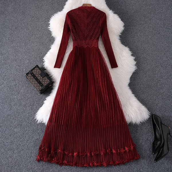 high fashion female designers dressed in spring elegant lady lace trimmed midi party dress, Black;gray
high fashion female designers dressed in spring elegant lady lace trimmed midi party dress, Black;gray