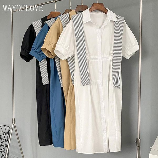party dresses wayoflove pure cotton dress 2021 summer elegant casual plus size midi woman button short sleeve slim with shawl, White;black
party dresses wayoflove pure cotton dress 2021 summer elegant casual plus size midi woman button short sleeve slim with shawl, White;black