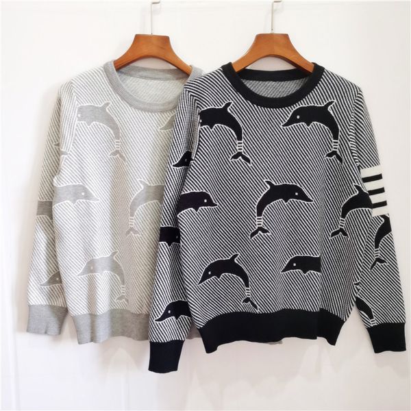 autumn and 2021 new tb four bar dolphin jacquard twill versatile round neck sweater women's fashion trend, White
autumn and 2021 new tb four bar dolphin jacquard twill versatile round neck sweater women's fashion trend, White