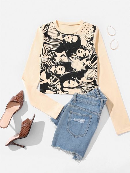 figure pattern crop tee a70d#, White
figure pattern crop tee a70d#, White