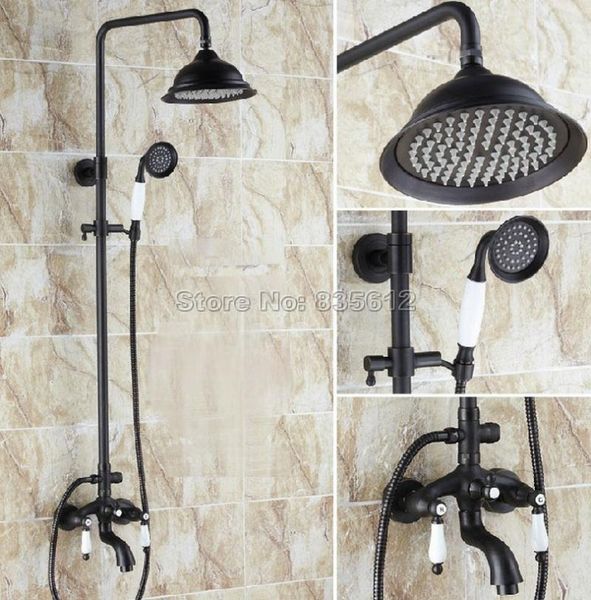 wall mounted black oil rubbed bronze bathroom rainfall shower faucet set + ceramic handles bathtub mixer tap hand spray whg048 sets
wall mounted black oil rubbed bronze bathroom rainfall shower faucet set + ceramic handles bathtub mixer tap hand spray whg048 sets