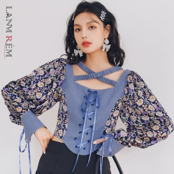 princess style cross bandage lantern sleeve floral shirt slim short female all match fashion tide shirts 2d1449 210507, White
princess style cross bandage lantern sleeve floral shirt slim short female all match fashion tide shirts 2d1449 210507, White