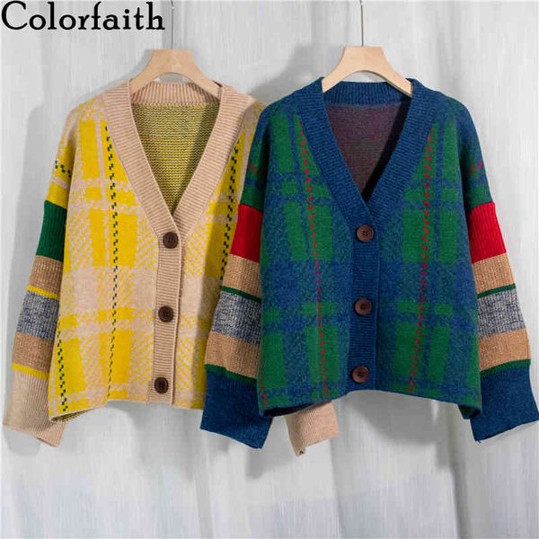 colorfaith new autumn winter women's sweaters v-neck buttons cardigans checkered knitted oversize vintage swc1221jx 210413, White;black
colorfaith new autumn winter women's sweaters v-neck buttons cardigans checkered knitted oversize vintage swc1221jx 210413, White;black