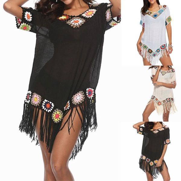 women bikini bathing suit cover ups hollow out crochet floral trim beach dress fringe tassels irregular hem swimwear two-piece suits
women bikini bathing suit cover ups hollow out crochet floral trim beach dress fringe tassels irregular hem swimwear two-piece suits