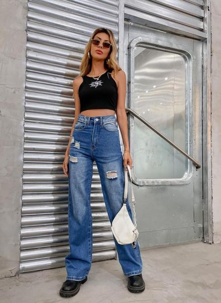 women's jeans 2021 ins fashion loose high waist straight pants washed ripped long, Blue
women's jeans 2021 ins fashion loose high waist straight pants washed ripped long, Blue