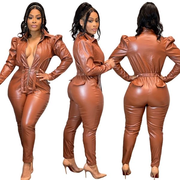 autumn and winter women's street leisure bubble shoulder lapel zipper leather jacket wrinkled jumpsuit, Black
autumn and winter women's street leisure bubble shoulder lapel zipper leather jacket wrinkled jumpsuit, Black