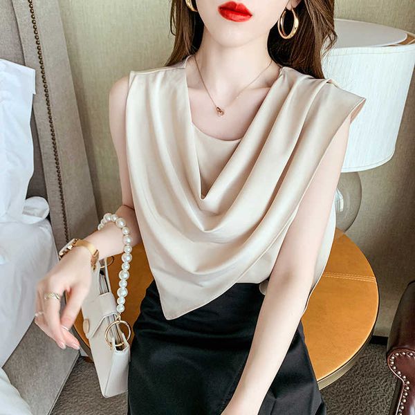 fashion women's shirt chiffon blouses for women sleeveless oversize shirts clothing white v-neck folds basic blouse 210604
fashion women's shirt chiffon blouses for women sleeveless oversize shirts clothing white v-neck folds basic blouse 210604