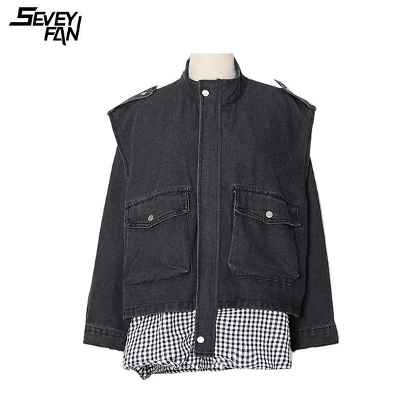 women's jackets women shirt denim jacket fashion multi pocket cargo jeans black plaid patchwork loose blouse streetwear hip hop clothes, Black;brown
women's jackets women shirt denim jacket fashion multi pocket cargo jeans black plaid patchwork loose blouse streetwear hip hop clothes, Black;brown