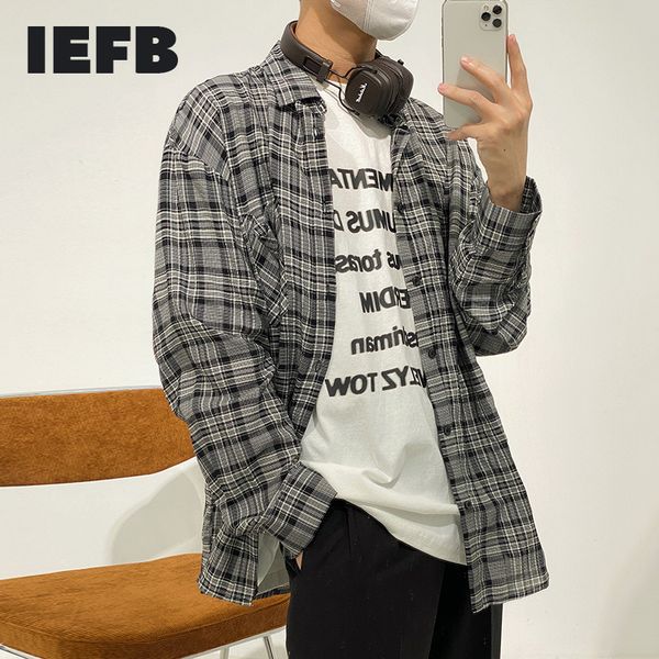 iefb men's casual plaid shirt korean fashion long sleeve blouse vintage spring single breast clothes 9y6228 210524, White;black
iefb men's casual plaid shirt korean fashion long sleeve blouse vintage spring single breast clothes 9y6228 210524, White;black